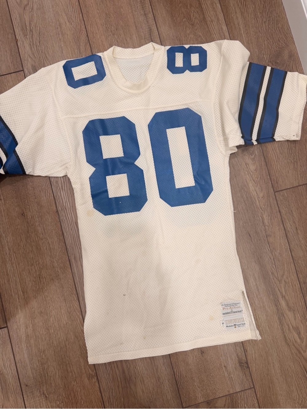 Vintage White & Blue Football Jersey - Number 80 0225